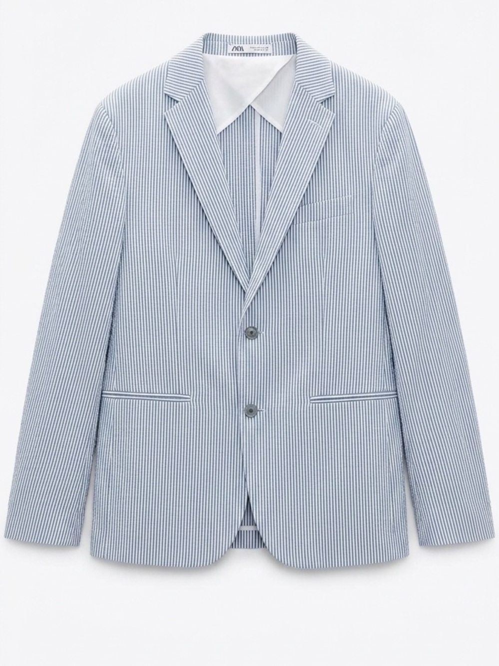 ZARA Men’s Classic Blue & White Striped Seersucker Blazer - Size XL